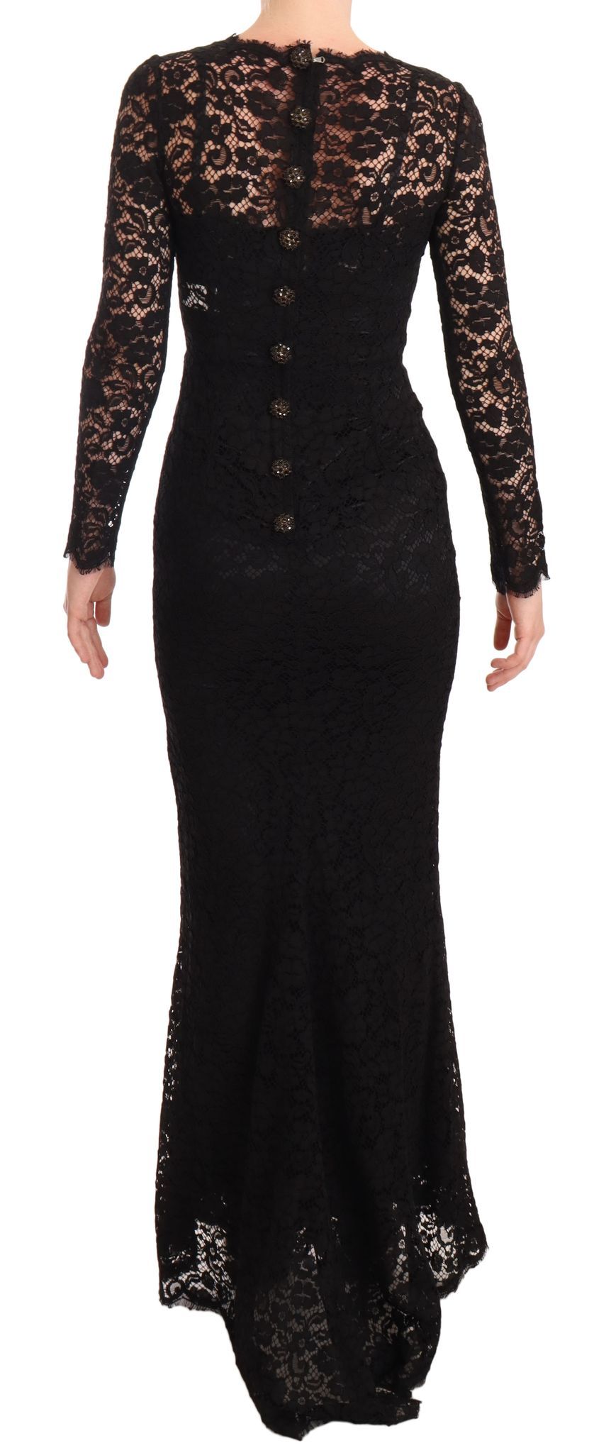 Dolce & Gabbana Black Cotton Lace Long Sleeve Mermaid Dress