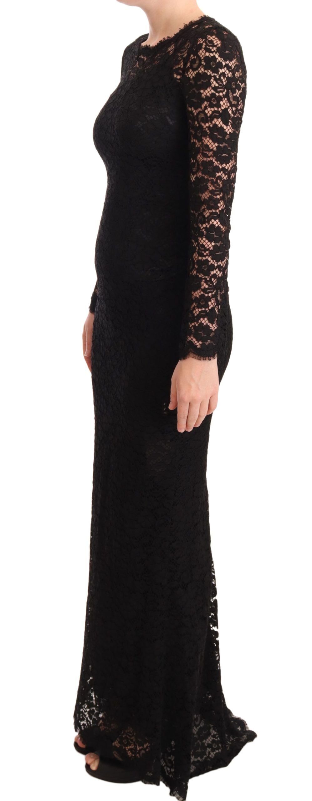 Dolce & Gabbana Black Cotton Lace Long Sleeve Mermaid Dress