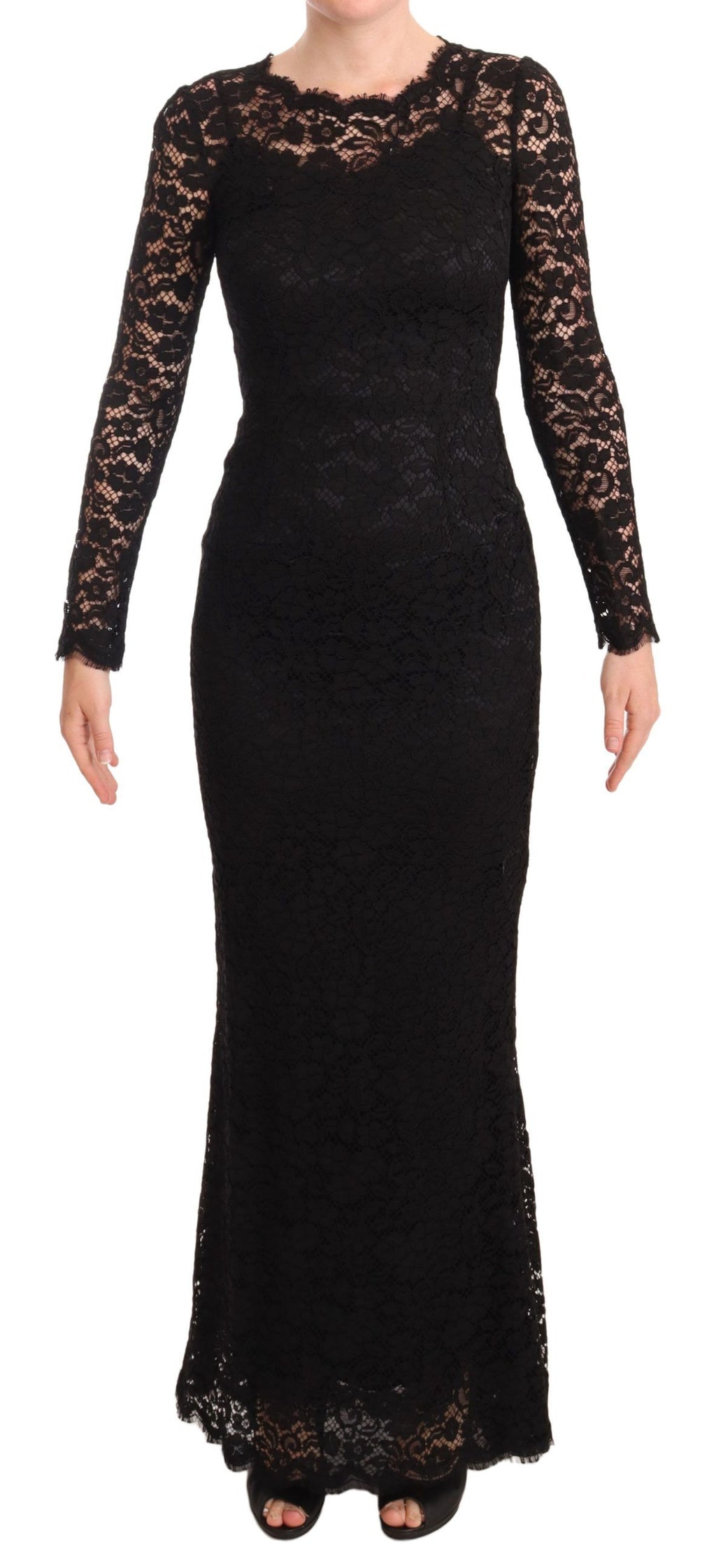 Dolce & Gabbana Black Cotton Lace Long Sleeve Mermaid Dress