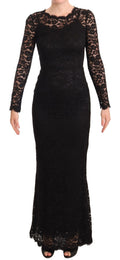 Dolce & Gabbana Black Cotton Lace Long Sleeve Mermaid Dress