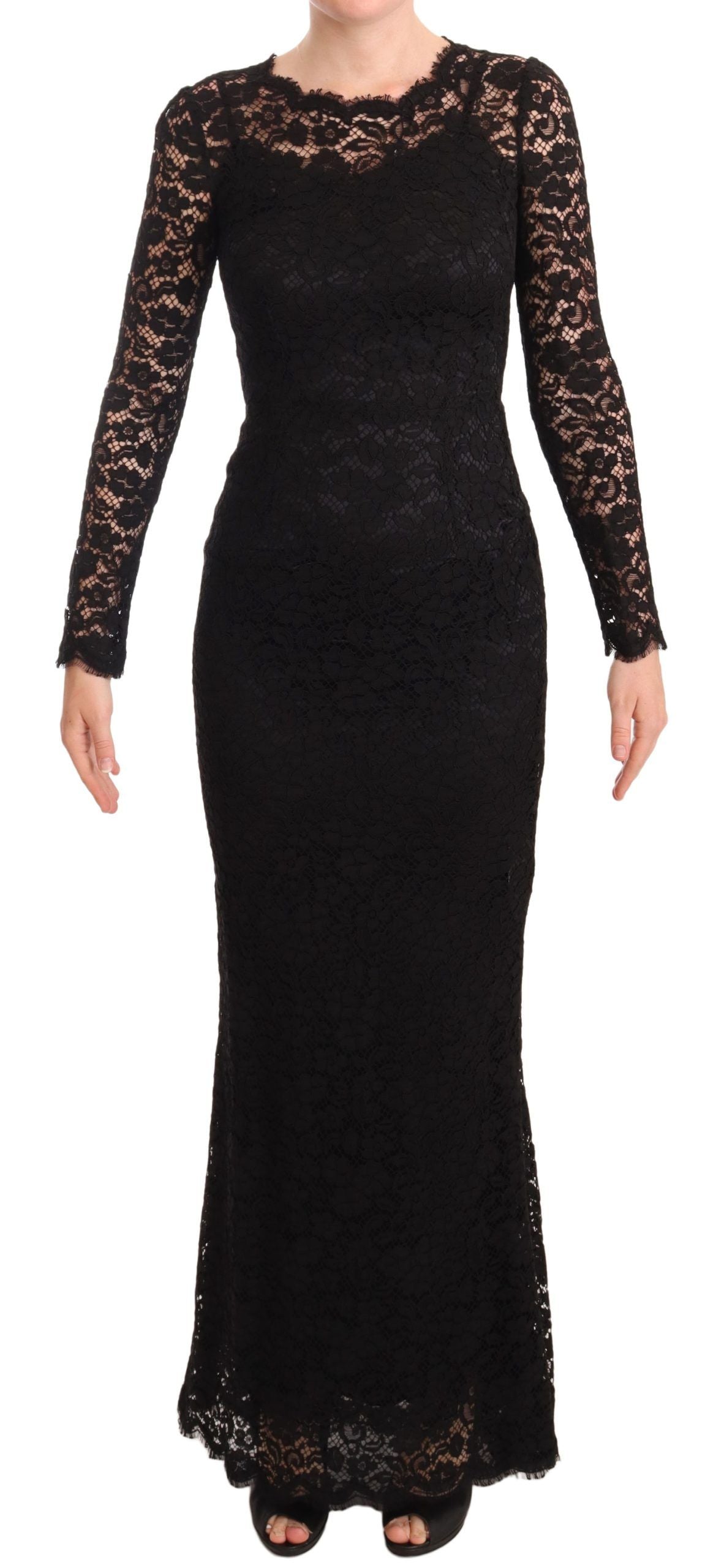 Dolce & Gabbana Black Cotton Lace Long Sleeve Mermaid Dress