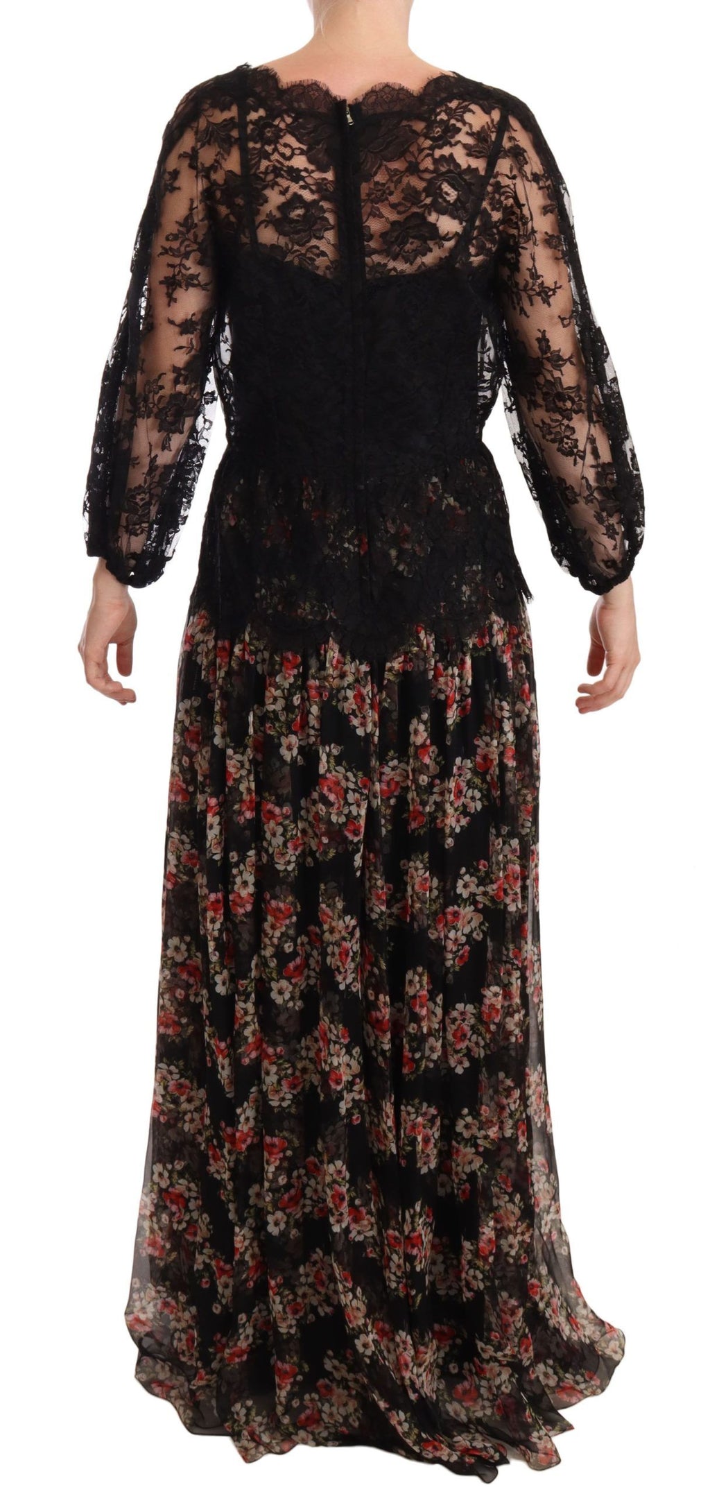 Dolce & Gabbana Black Floral Lace Maxi Capri Dress