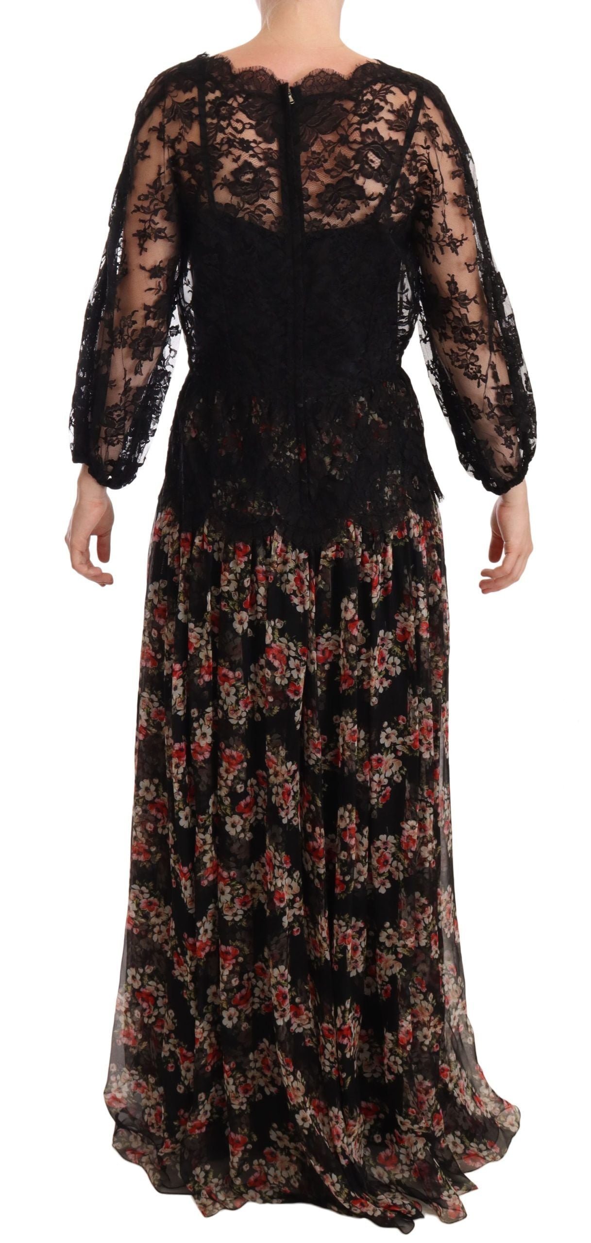 Dolce & Gabbana Black Floral Lace Maxi Capri Dress