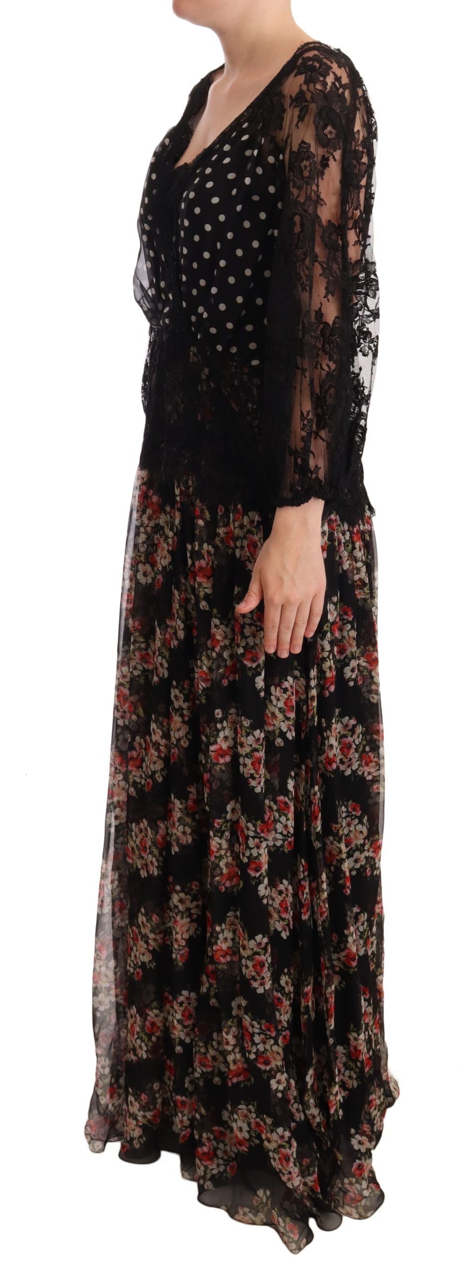Dolce & Gabbana Black Floral Lace Maxi Capri Dress