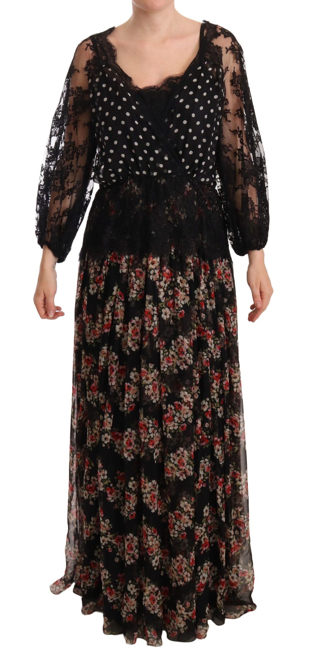 Dolce & Gabbana Black Floral Lace Maxi Capri Dress