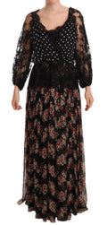 Dolce & Gabbana Black Floral Lace Maxi Capri Dress