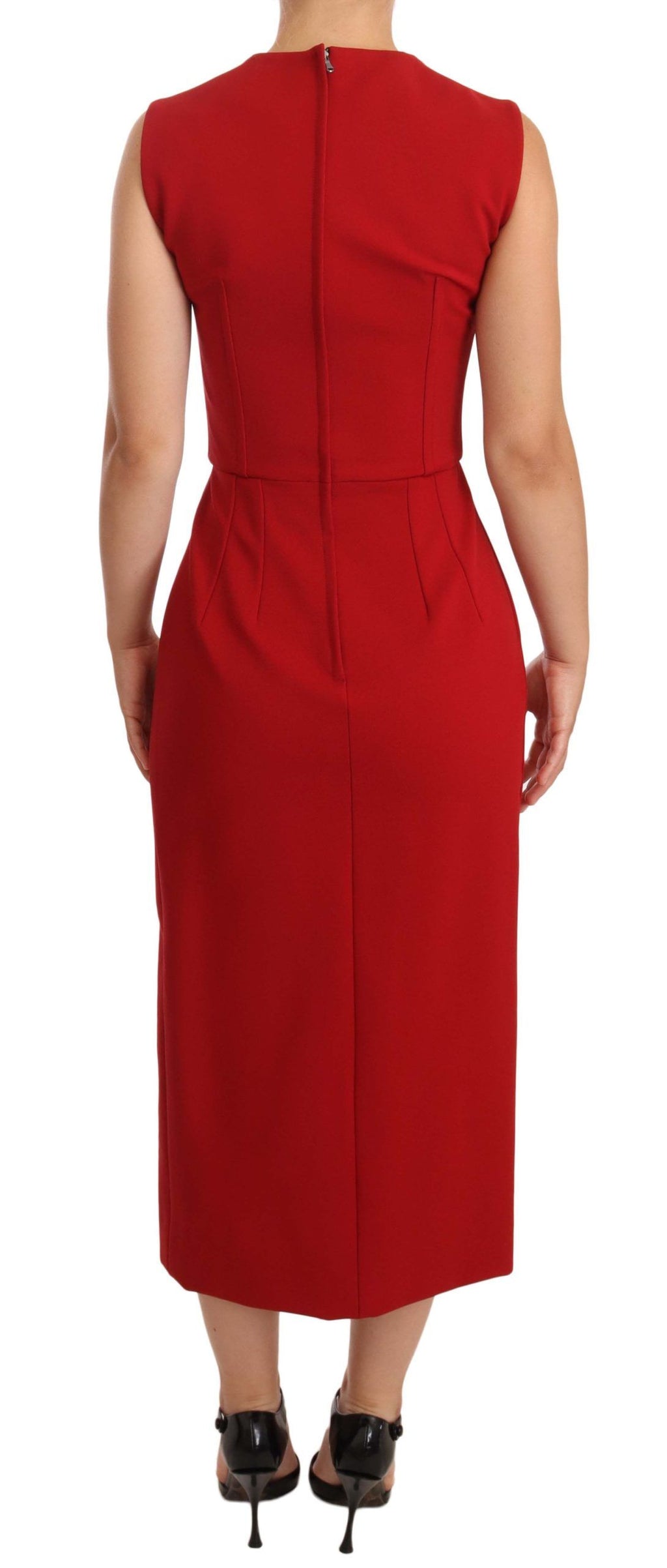 Dolce & Gabbana Rotes ärmelloses Midi-Stretchkleid mit Sweetheart