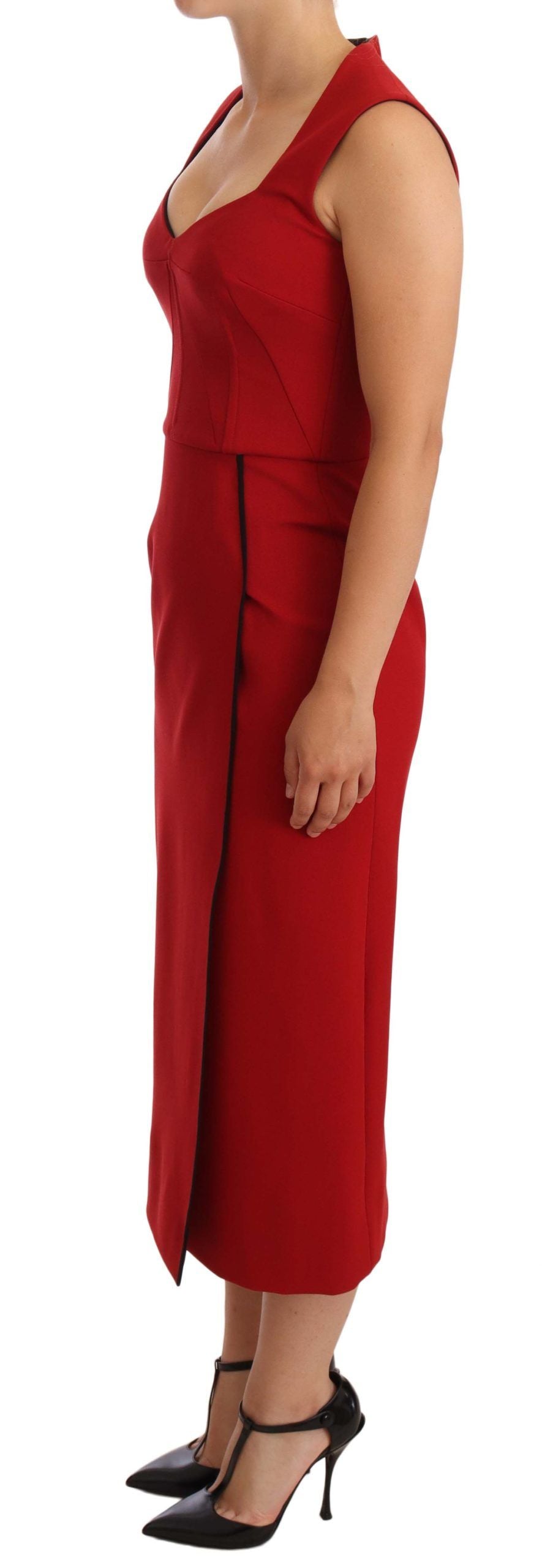 Dolce & Gabbana Rotes ärmelloses Midi-Stretchkleid mit Sweetheart