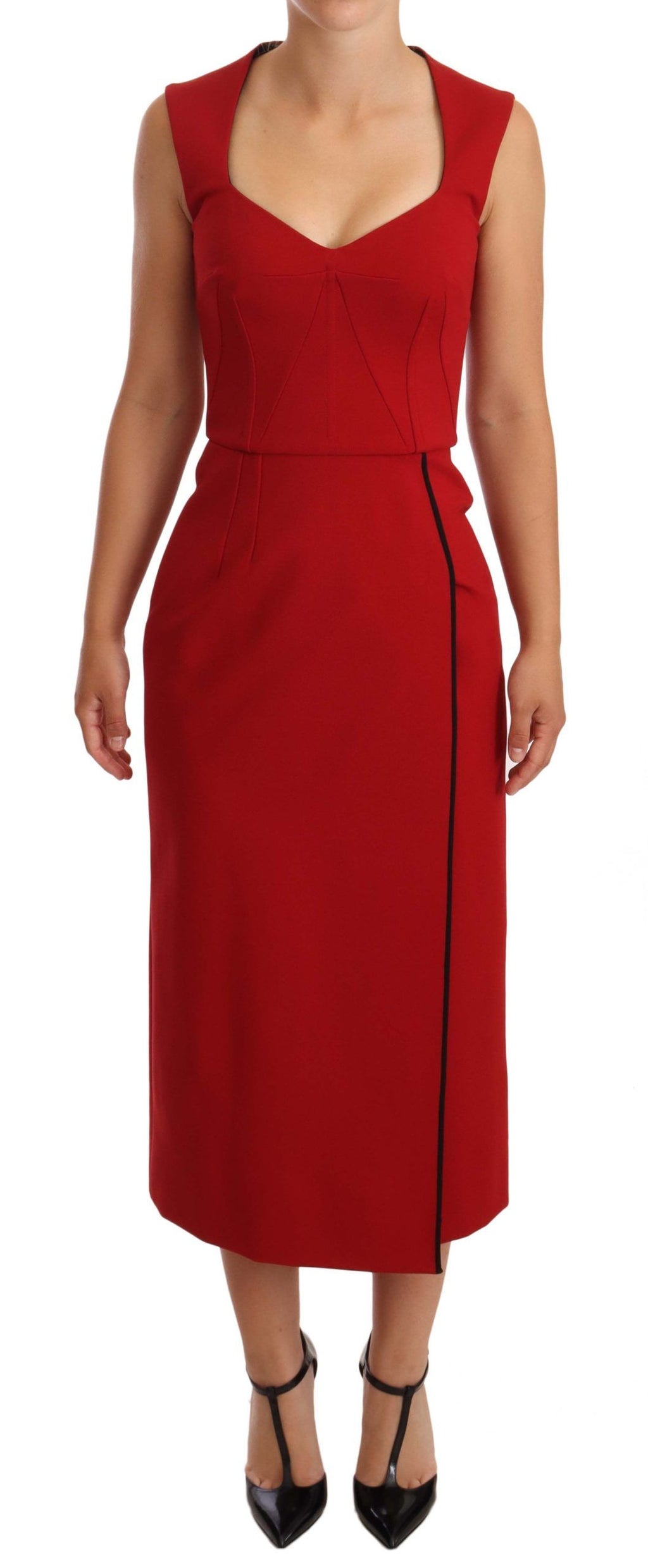 Dolce & Gabbana Rotes ärmelloses Midi-Stretchkleid mit Sweetheart