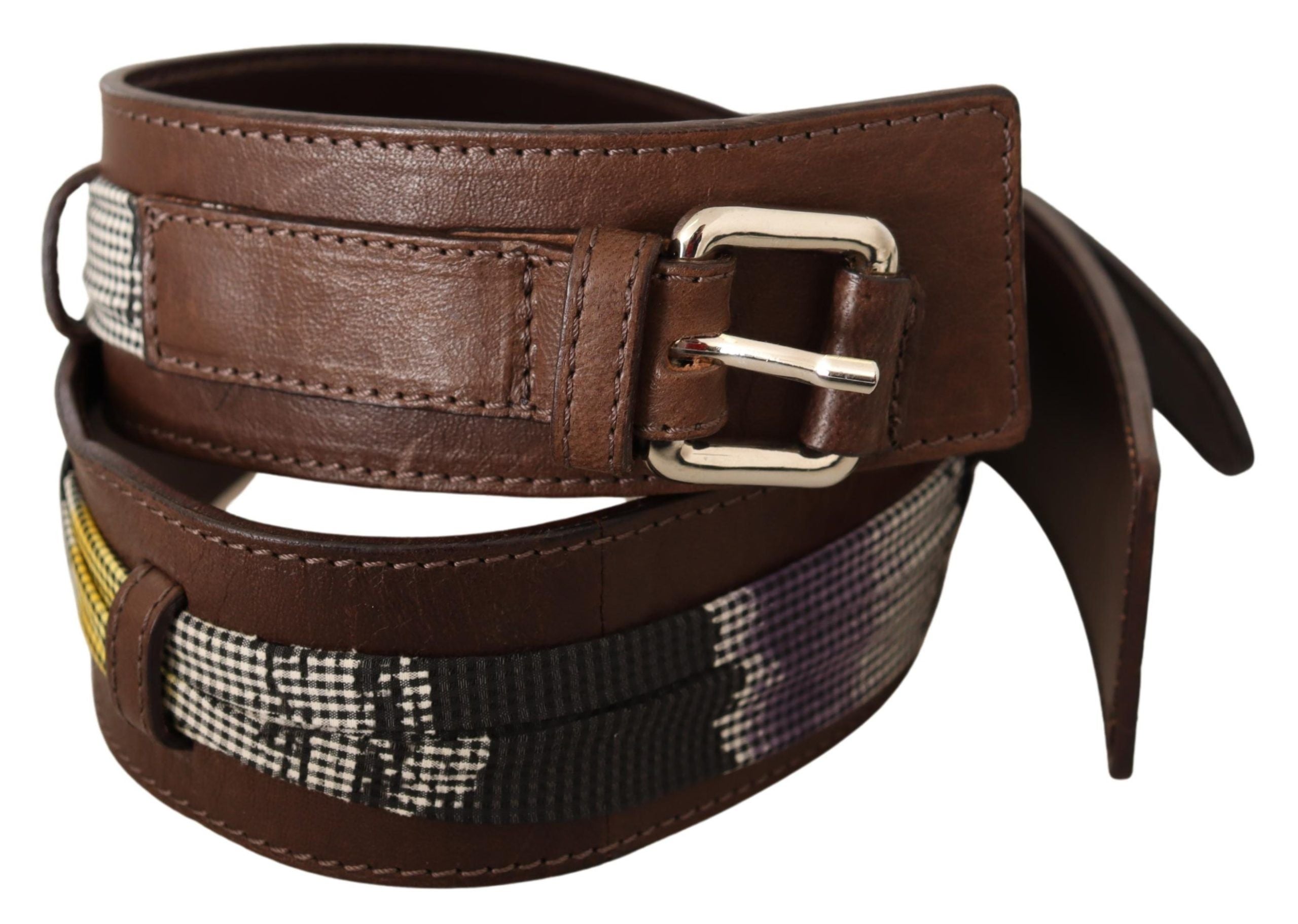 Costume National Brown Leather Belt with Silver Buckle