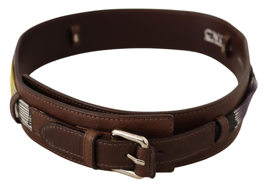 Costume National Brown Leather Belt with Silver Buckle