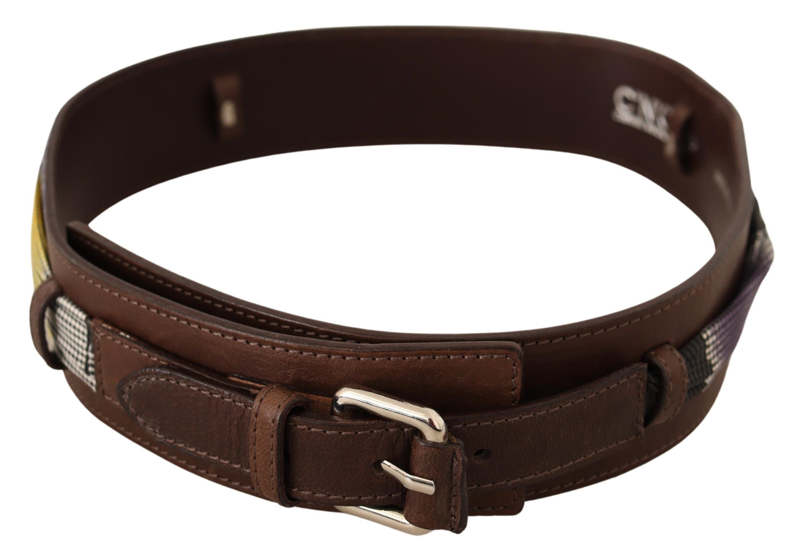 Costume National Brown Leather Belt with Silver Buckle