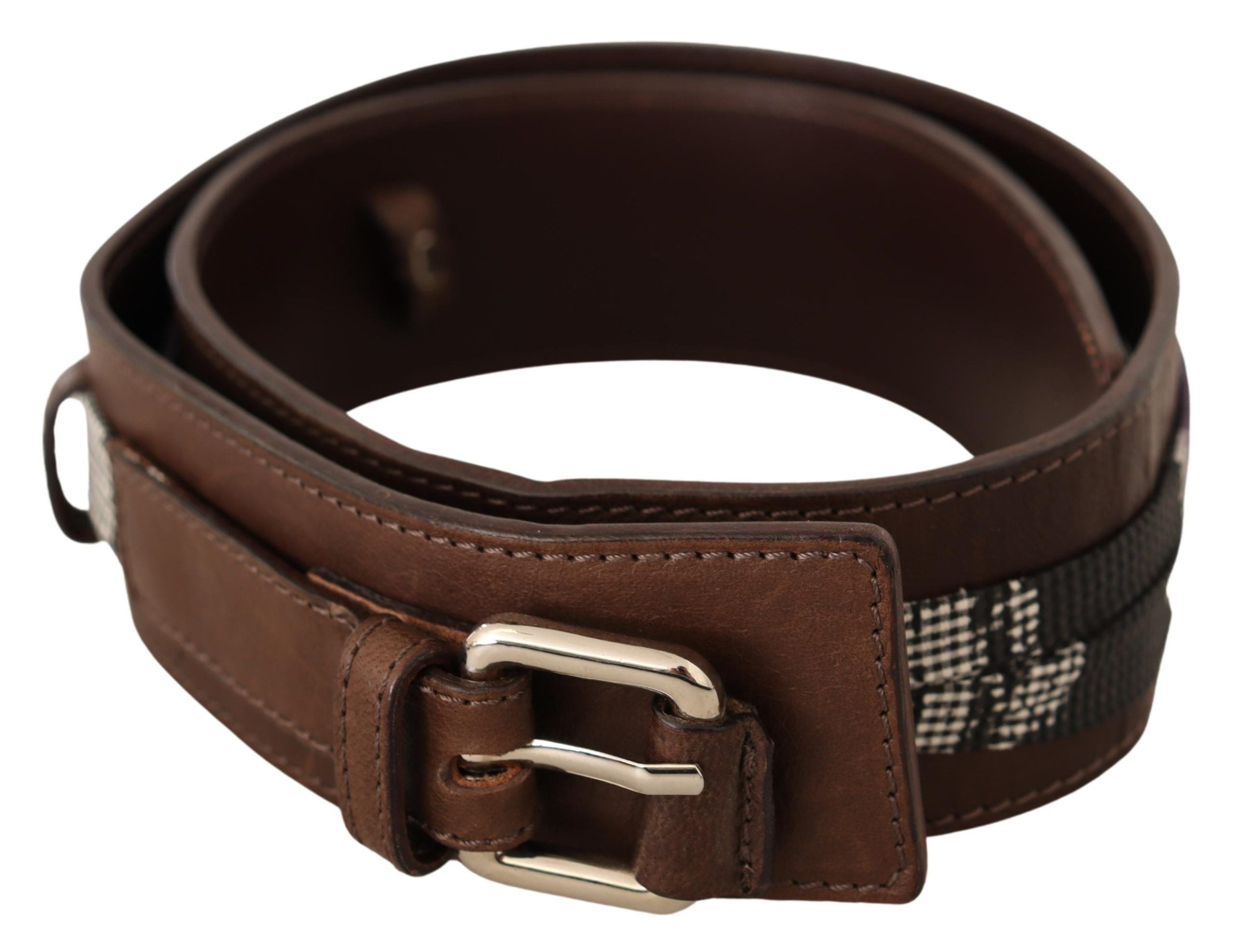 Costume National Brown Leather Belt with Silver Buckle