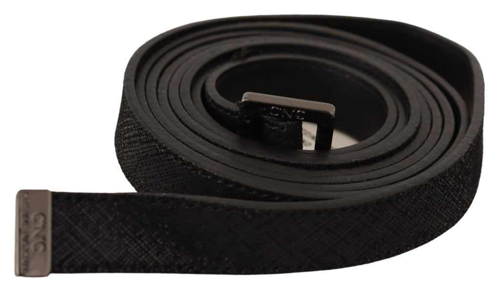 Costume National Black Leather Belt with Metal Buckle