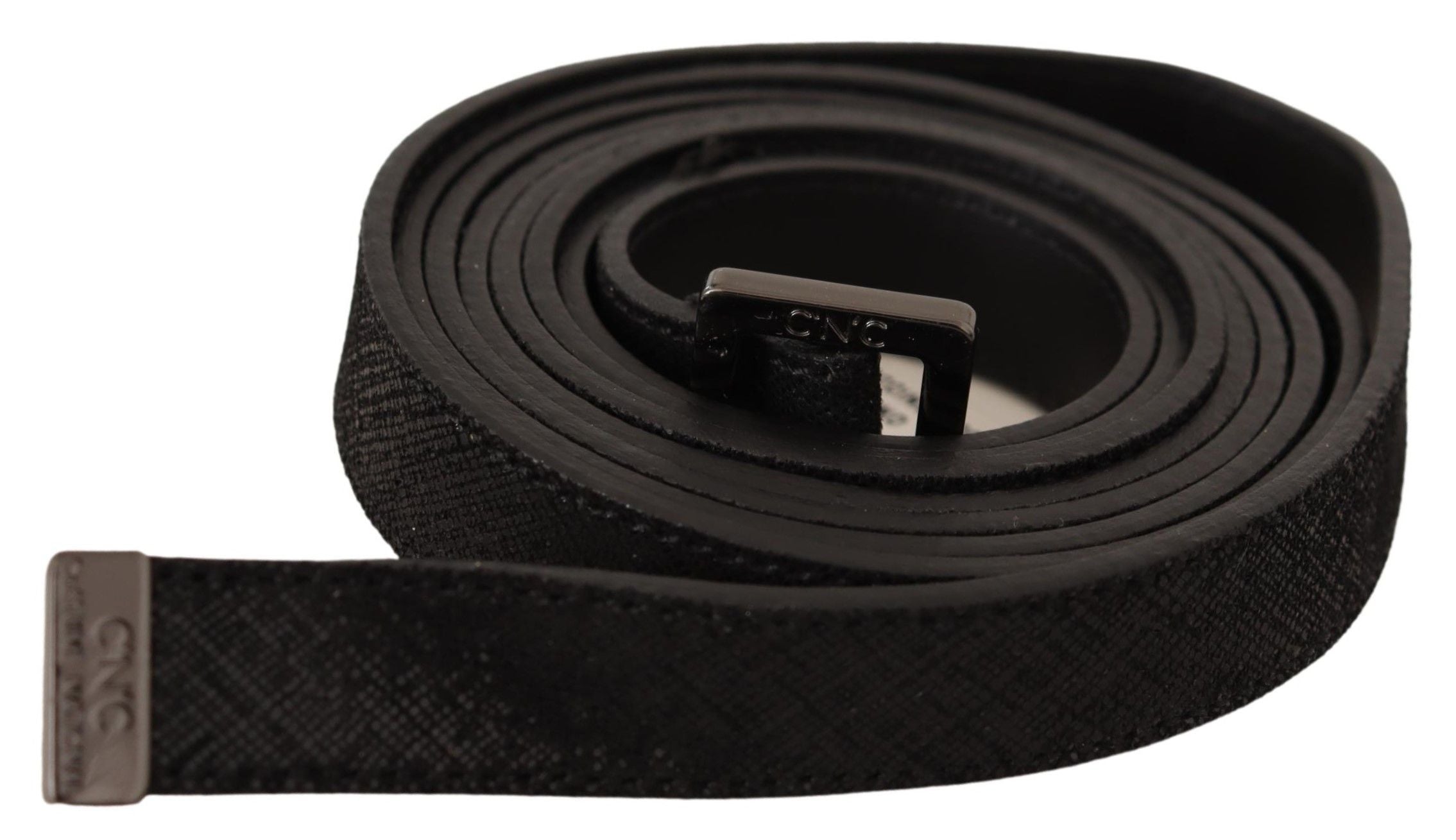 Costume National Black Leather Belt with Metal Buckle