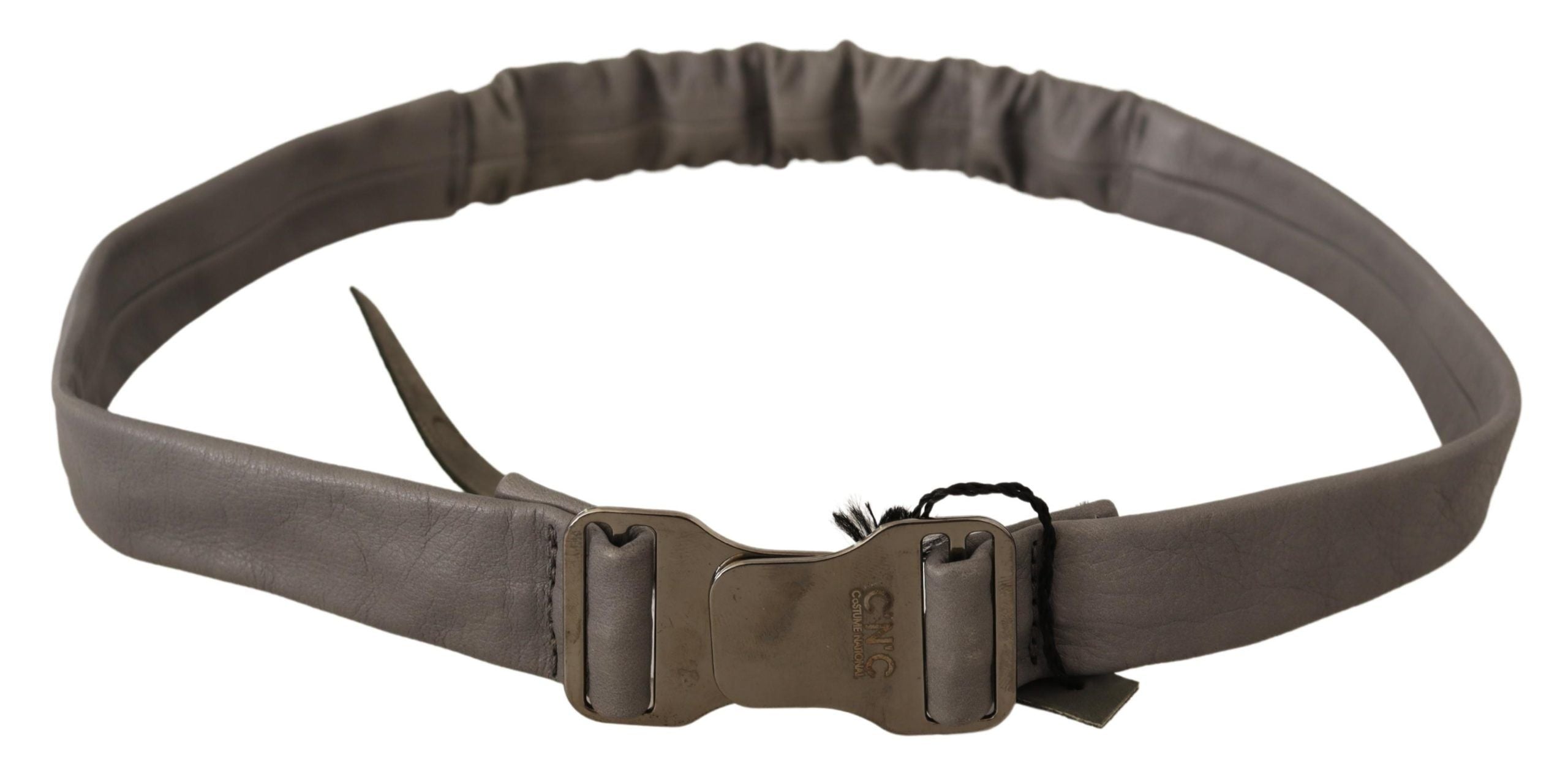 Costume National Grey Leather Belt with Silver Buckle