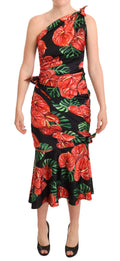 Dolce & Gabbana Black Glossy Floral Draped Silk Dress