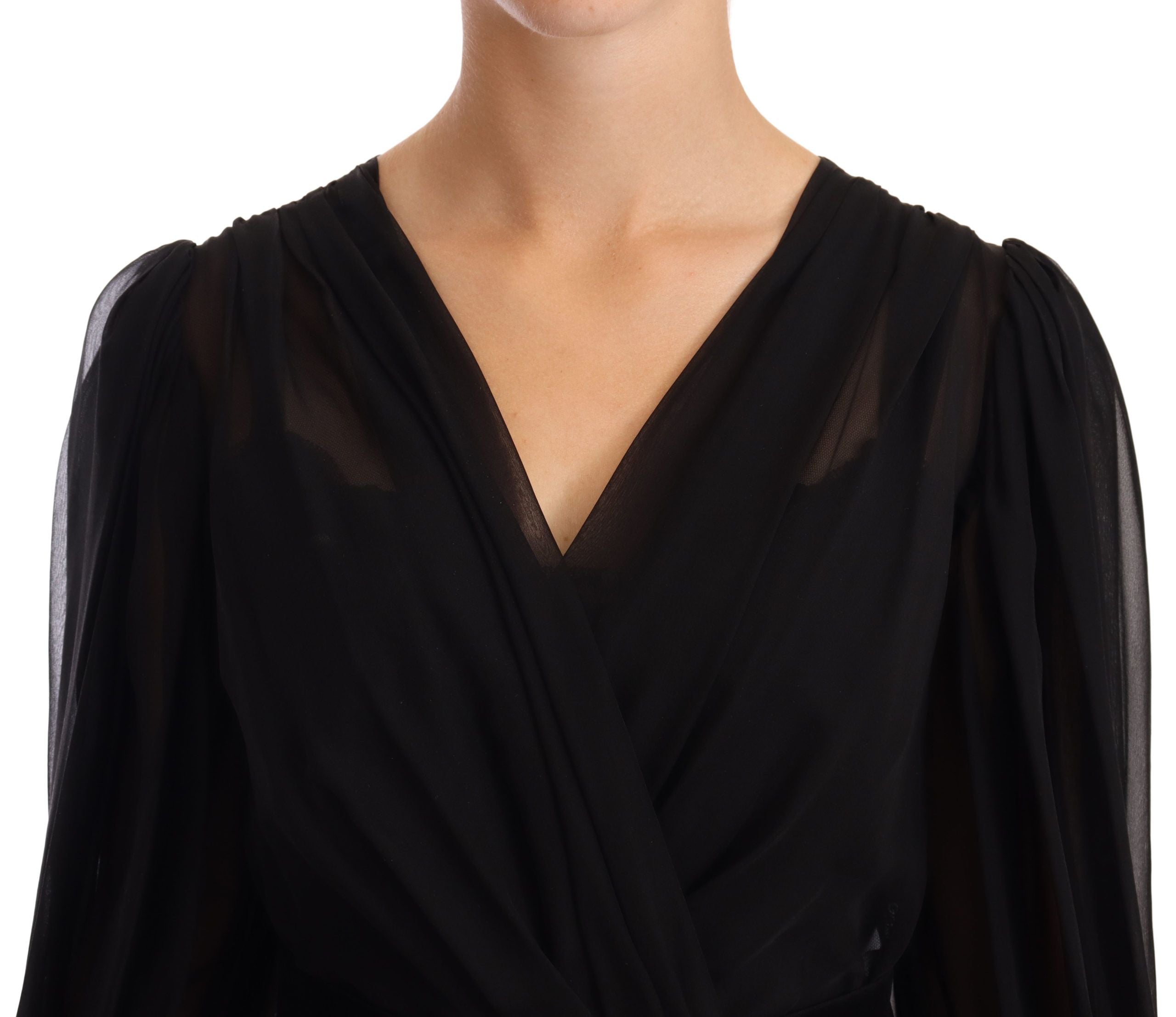 Dolce & Gabbana Schwarzes plissiertes Mini-Seiden-Stretchkleid aus Mesh