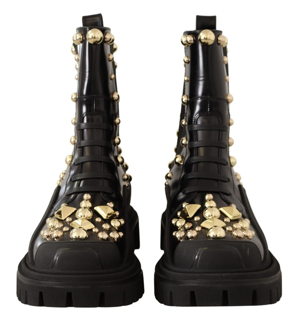 Dolce & Gabbana Schwarze Nietenstiefel aus Leder