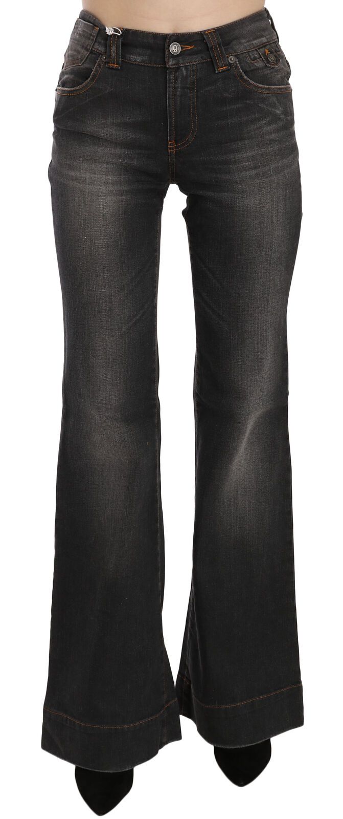 John Galliano Black Washed Mid-Rise Flared Denim Casual Jeans