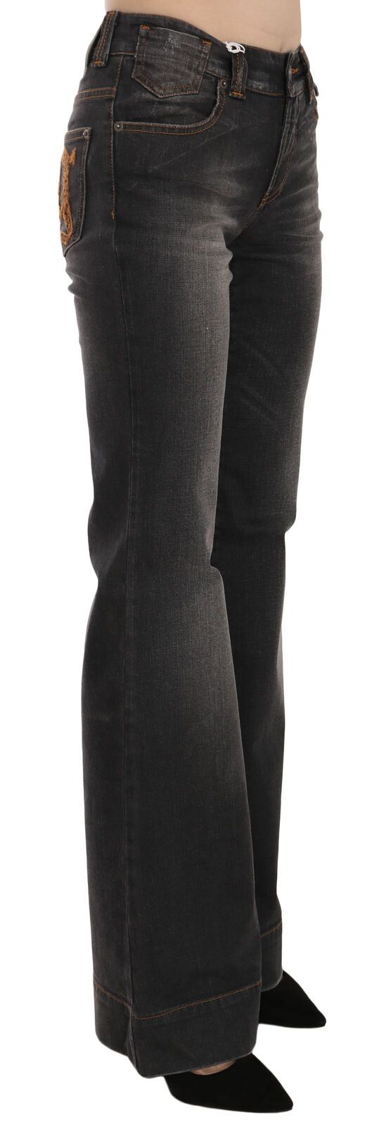 John Galliano Black Washed Mid-Rise Flared Denim Casual Jeans