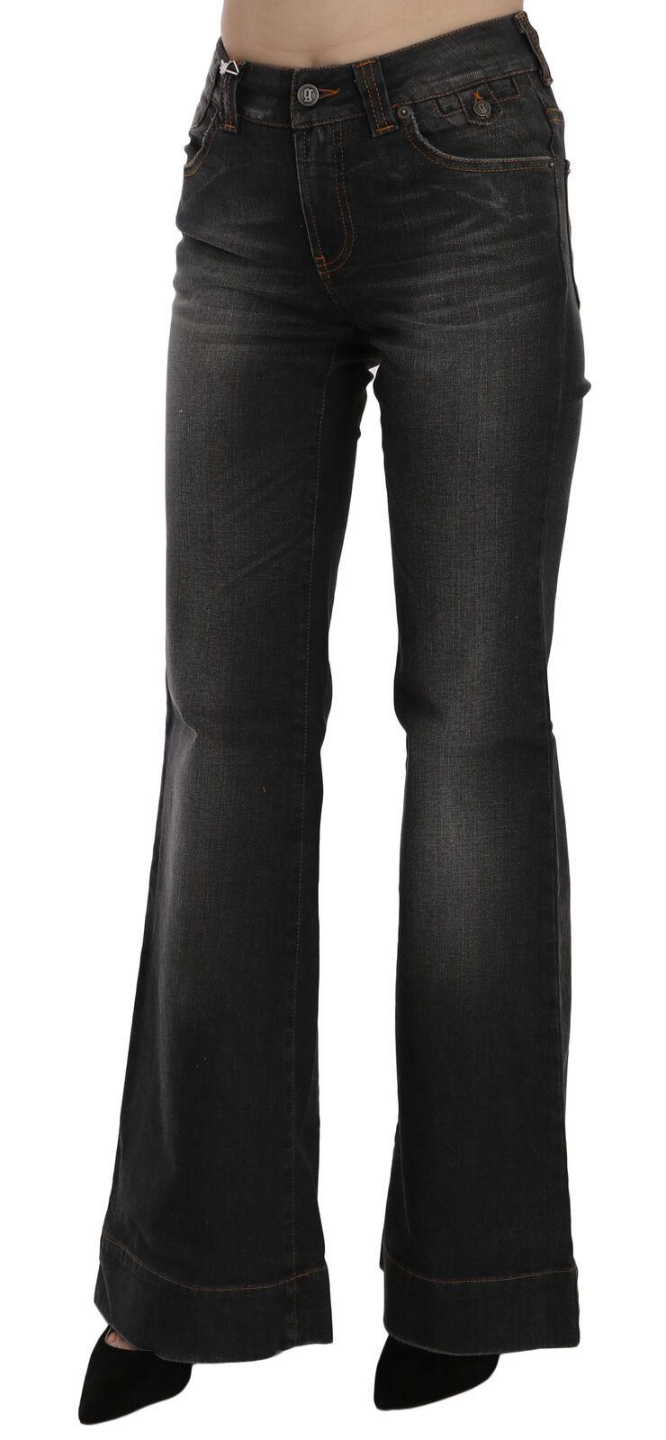 John Galliano Black Washed Mid-Rise Flared Denim Casual Jeans