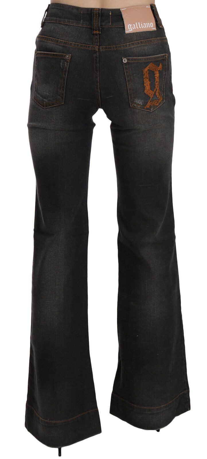 John Galliano Black Washed Mid-Rise Flared Denim Casual Jeans