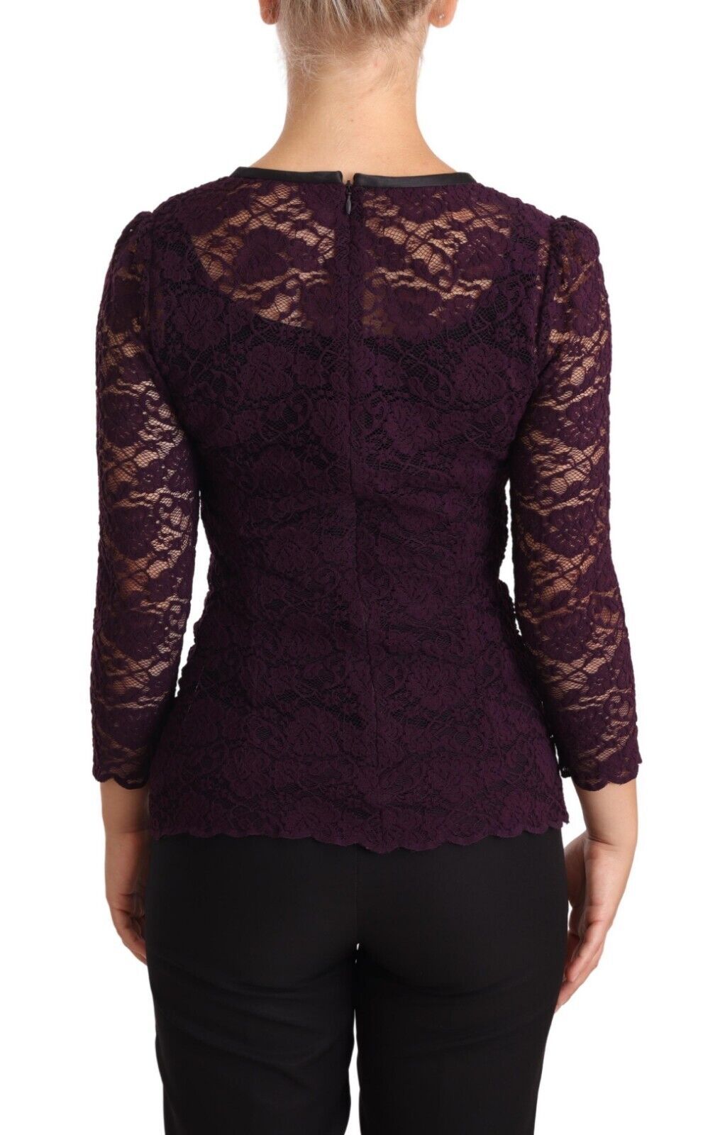 Dolce & Gabbana Lila Spitze Langarm Top Bluse