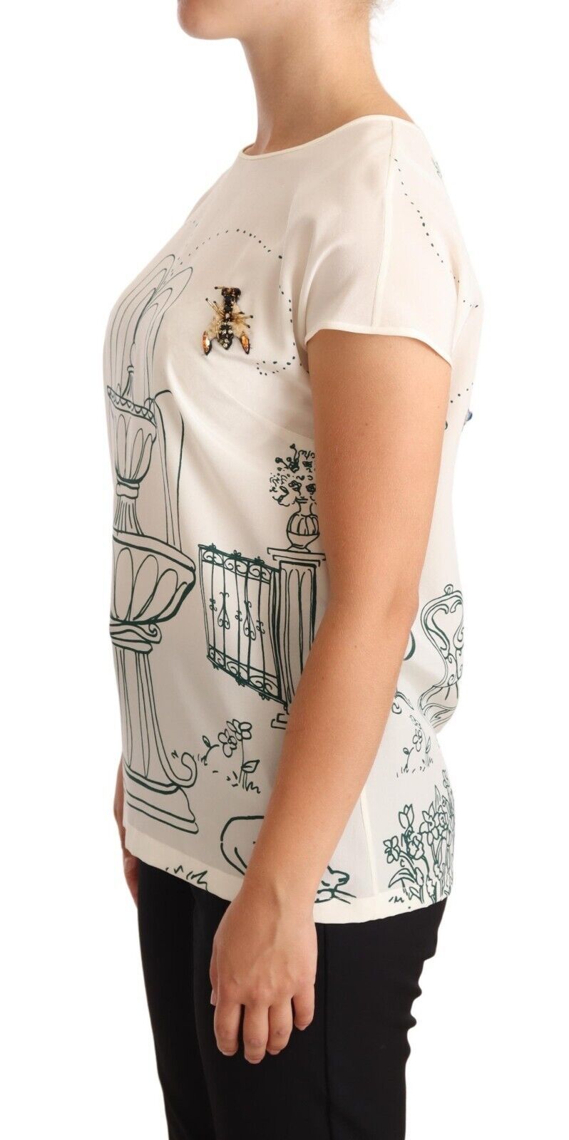 Dolce & Gabbana White Silk Fountain Print T-Shirt Blouse