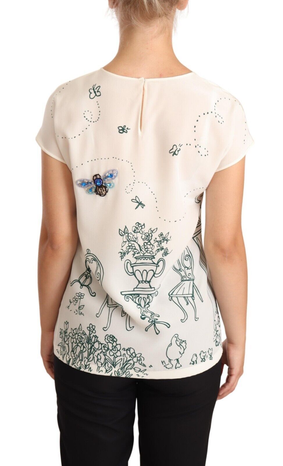 Dolce & Gabbana White Silk Fountain Print T-Shirt Blouse
