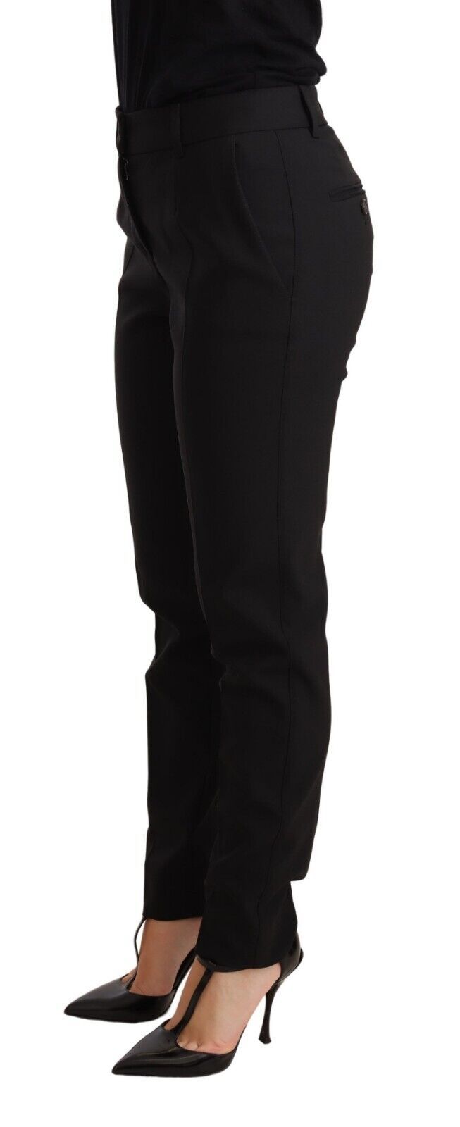 Dolce & Gabbana Women's Black Tapered Virgin Wool Trousers