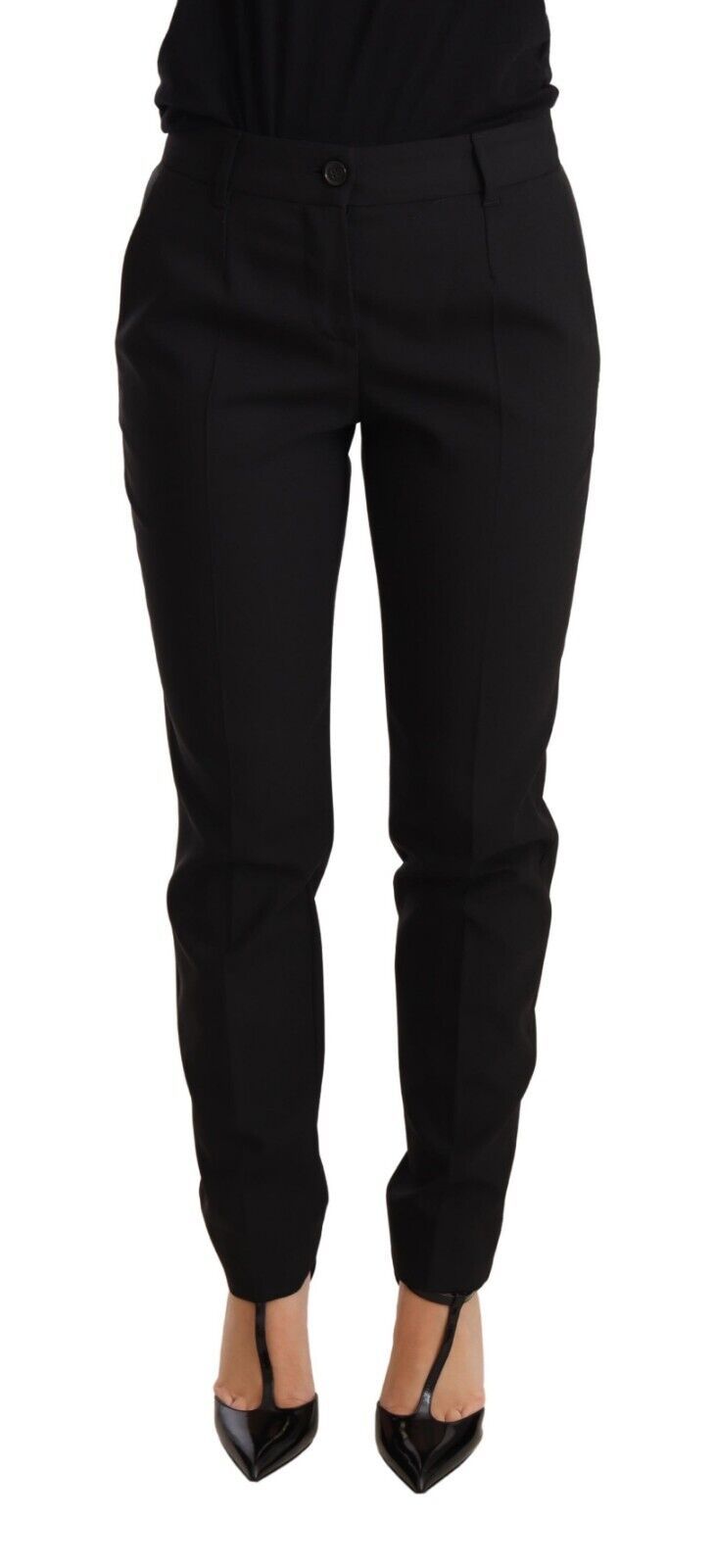 Dolce & Gabbana Women's Black Tapered Virgin Wool Trousers