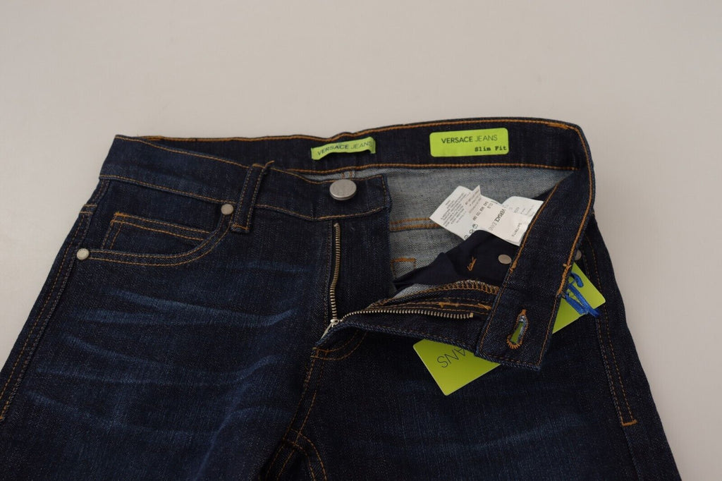 Versace Jeans Dunkelblaue Skinny Denim-Jeans aus Baumwolle mit niedriger Taille
