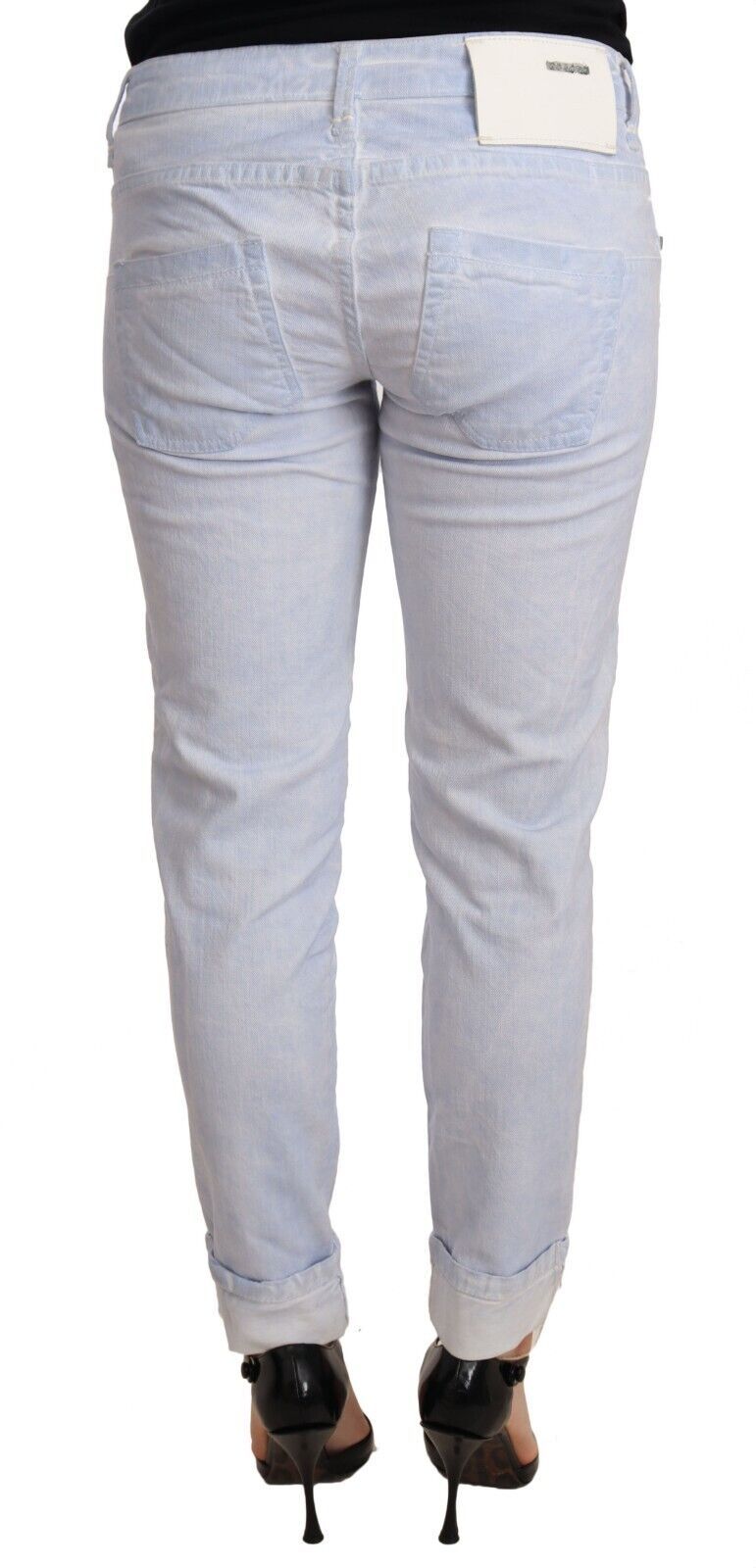 Eight Light Blue Cotton Folded Hem Denim Skinny Women's Jeans