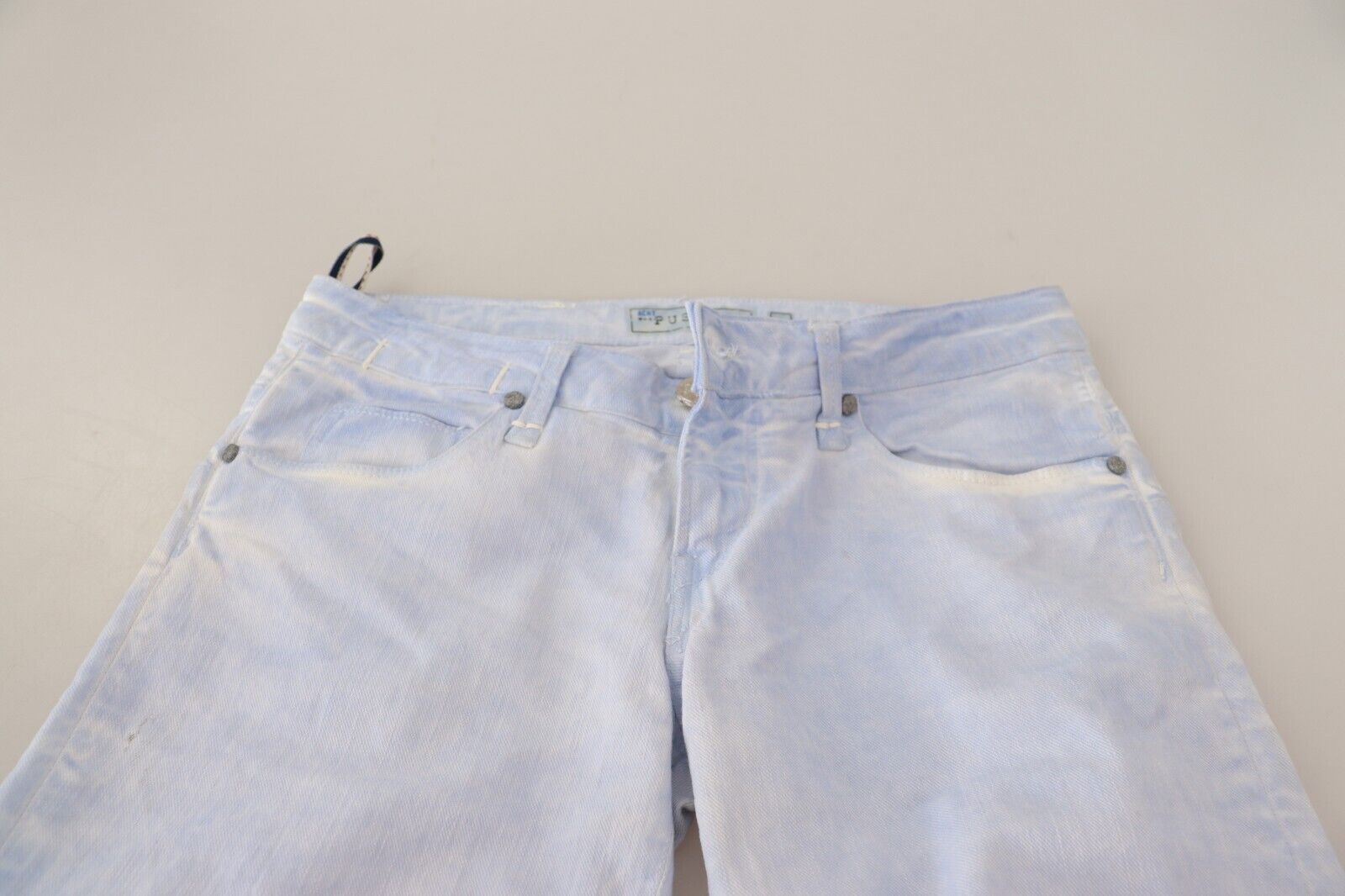 Eight Light Blue Cotton Folded Hem Denim Skinny Women's Jeans