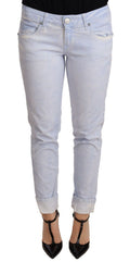 Eight Light Blue Cotton Folded Hem Denim Skinny Women's Jeans
