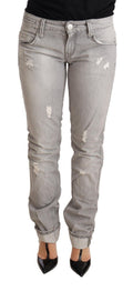 Acht Graue zerfledderte Baumwolle Slim Fit gefalteter Saum Frauen Denim Jeans