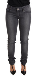 Acht Graue gewaschene Baumwolle Slim Fit Low Waist Damen Denim Hosen Jeans