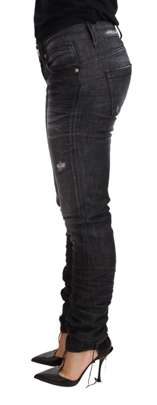 Eight pairs of black low-rise washed cotton skinny denim jeans