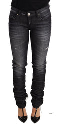 Eight pairs of black low-rise washed cotton skinny denim jeans