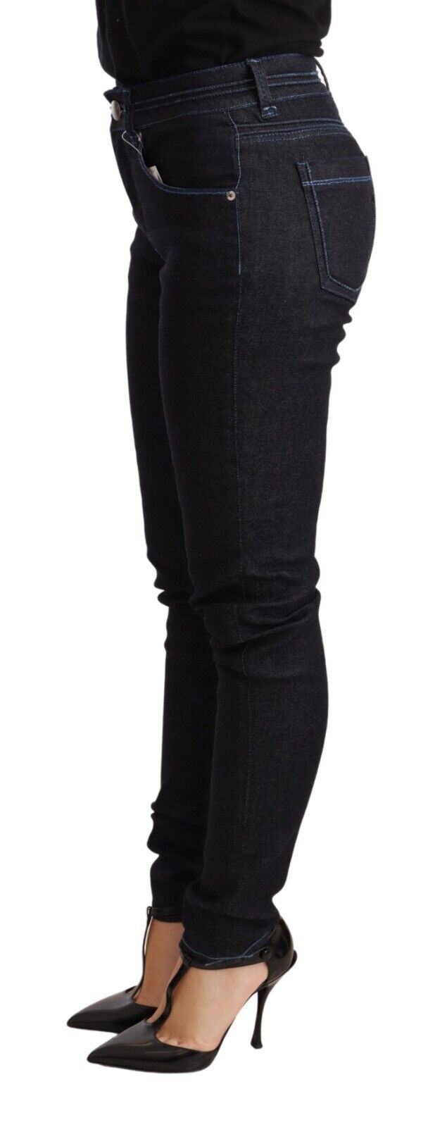 Acht Blaue Baumwolle mit niedriger Taille Slim Fit Denim Damen Hosenjeans