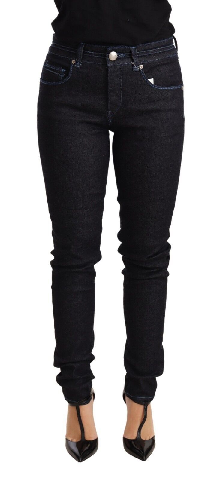 Acht Blaue Baumwolle mit niedriger Taille Slim Fit Denim Damen Hosenjeans