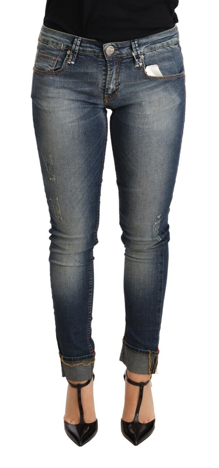 Eight Blue Washed Low Waist Skinny Denim Women's Jeans
