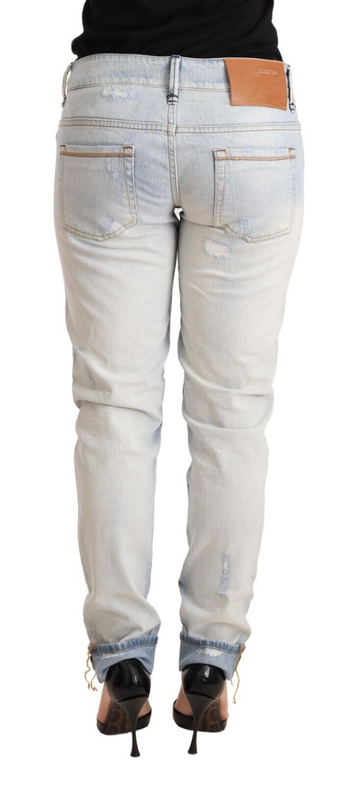 Eight Light Blue Cotton Denim Folded Hem Jeans