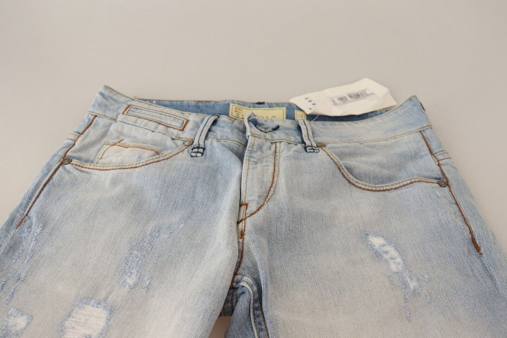 Eight Light Blue Cotton Denim Folded Hem Jeans