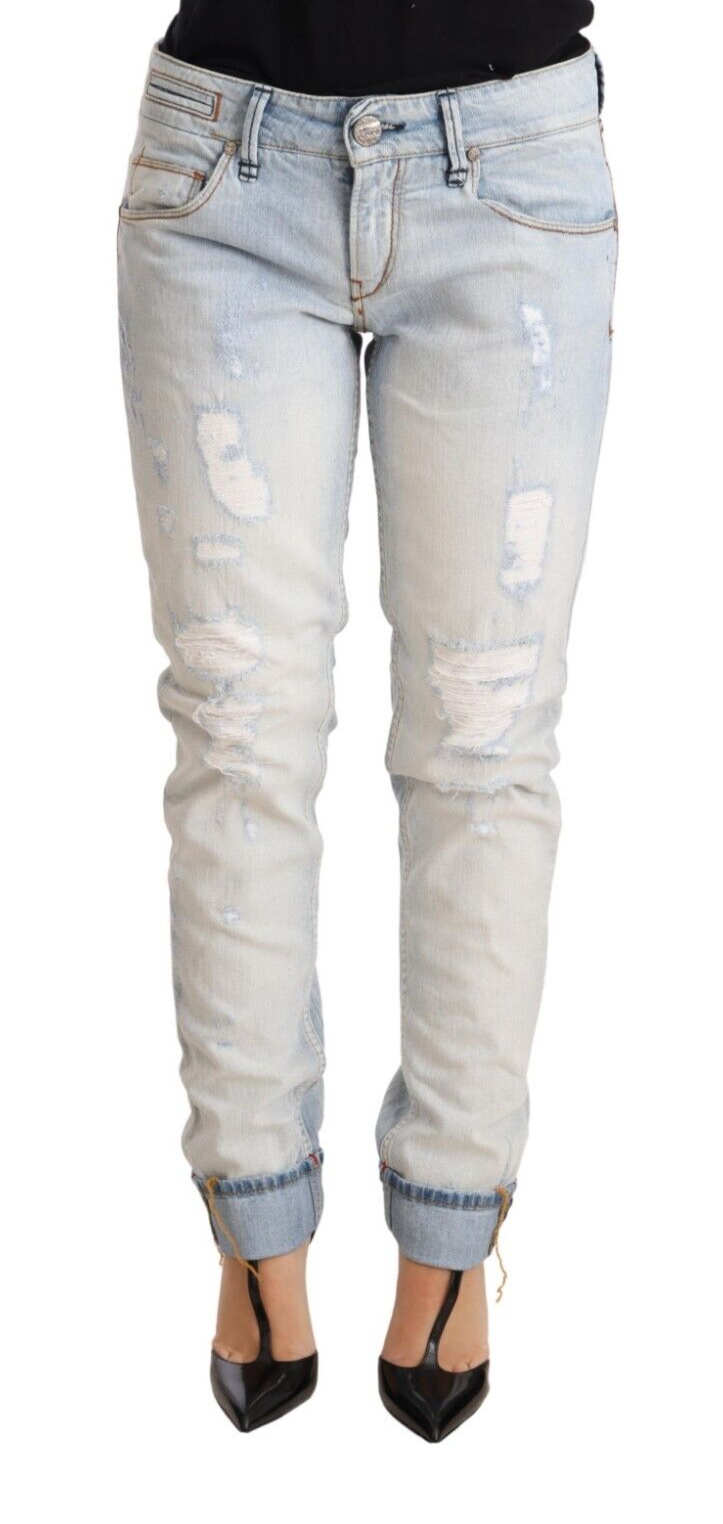 Eight Light Blue Cotton Denim Folded Hem Jeans