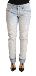 Eight Light Blue Cotton Denim Folded Hem Jeans