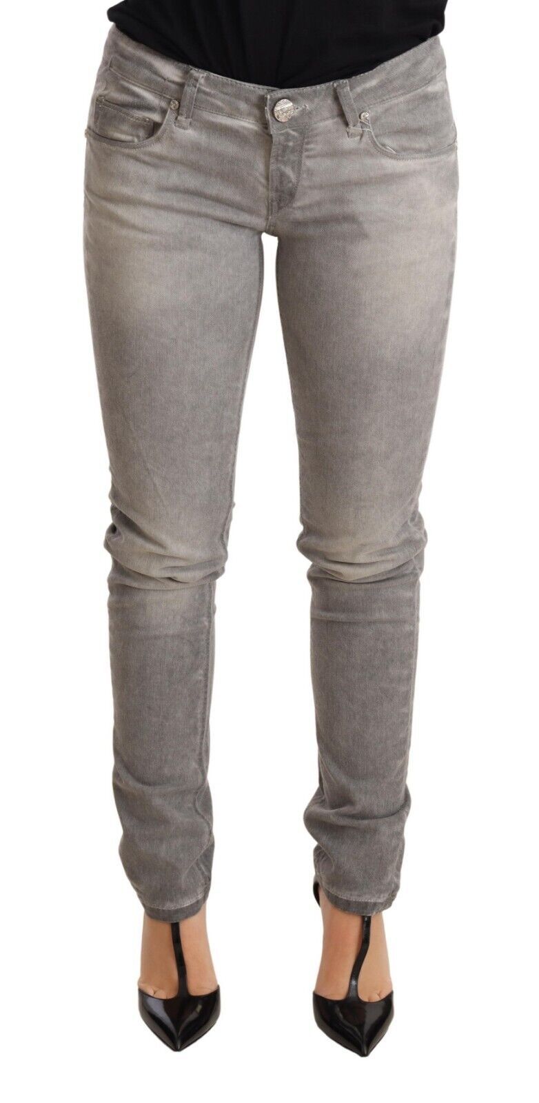 Acht Hellgraue gewaschene Baumwolle Slim Fit Denim Damen Hosenjeans
