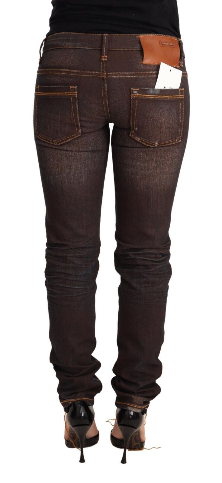 Eight brown washed cotton slim fit low waist trouser jeans