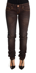 Eight brown washed cotton slim fit low waist trouser jeans
